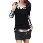 Allegra K Women Long Sleeve Stripe Hooded Shirt Patchwork Tops Black White XL