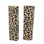 Leopard Print Car Safety Seat Belt Cover Shoulder Pad Black Brown 2PCS