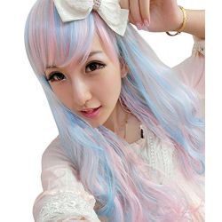 Lolita Wigs Anime Harajuku Long Wavy Curly Hair Blue Mix Pink Girls Wigs Cosplay