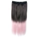 New 1pc Clip in Synthetic Human Hair Extensions Long Straight 5 Clips Gradient Black and Pink