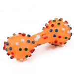 Vinyl Rubber Dumbbell Design Pet Dog Puppy Yorkie Cat Toy Orange