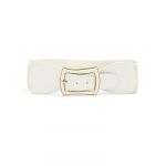 Lady Metal Single Pin Buckle Stretchy Cinch Band Waist Belt Off White