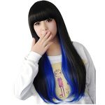 Fashion Women Long Curly Wavy Hair Full Wigs Coaplay Party Anime Wigs Black+Blue