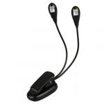 Clip on dual 2 arm 2 led book reading music stand light lamp black