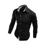 Allegra K Men NEW Style Point Collar Long Sleeve Plaids Detail Shirt Black M
