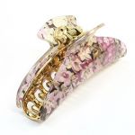 Pink Flowers Print Crescent Shape Hair Claw Clamp Brown for Woman