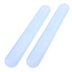 2 Pcs Camping Light Blue Plastic Toothbrush Cases Boxes Tube Cover