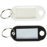 Plastic Luggage ID Label Name Badge Clip Keyring - Black/White (Pack of 100)