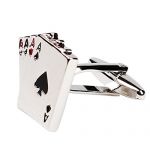One Pair of Mens Silver Oval Wedding Groom Cufflinks Wedding Gift Party gift (Playing Cards)