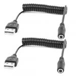 2 Pcs USB A Male to DC 3.5x1.1mm Female Jack Spring Retractable Charger Cable