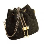 Women Pearl Chain Sequins Handbag Messenger Shoulder Bucket Bag Black