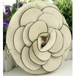 Rare Handmade Designer Raised Flower Purse Round shaped Adjustable Strap Bag Pouch Wristlet Rose Wallet Handbag Clutch Faux Leather Tote Chic 3D Flower with Adjustable Strap (white)