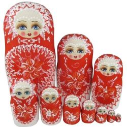 10pcs Wooden Collection Matryoshka Red Russian Nested Maiden Wishing Dolls Christmas gift for Children toy Russian dolls