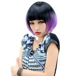 Women Lady short straight Hair Full Wigs BOB hairpiece Cosplay Party Purple and Black