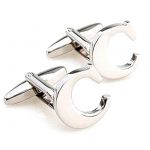 Initial Cufflinks Alphabet Letter A-Z Wedding Groom Gift Cuff Links Business Mens Shirt French buttons Attire (Silver) (C)