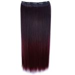 New 1pc Clip in Synthetic Human Hair Extensions Long Straight 5 Clips Gradient Black and Wine red