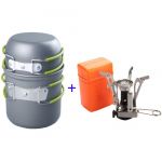 Camp Hiking Picnic BBQ Pot/Bowl 2pcs Cookware Cook Set+Butane Propa Gas stove (Include a Cycling Reflective Band as gift)