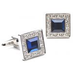 Unique Mens Retangular Stainless Steel Dress shirt Cufflinks Party Gift Cuff links (Blue)