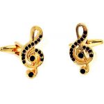 Gold Musical Note With Black Crystal French Movie Cufflinks Mens Shirt Cuff Links Present