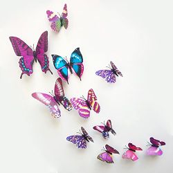 12 Pieces 3D Butterfly Stickrs Fashion Design DIY Wall Decoration House Decoration Babyroom Decoration-PURPLE