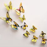 12 Pieces 3D Butterfly Stickrs Fashion Design DIY Wall Decoration House Decoration Babyroom Decoration-YELLOW