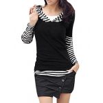 Allegra K Women Long Sleeve Stripe Hooded Shirt Patchwork Tops Black White M