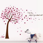 Pink And Rose Color Mixed Flower Life Tree Pattern DIY Removable Art Vinyl Quote Wall Sticker Decal Mural Home Room Decor