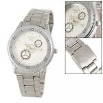 Men Silver Tone Gear Design Numberless Dial Wrist Watch
