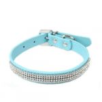 Croc Dog Cat Rhinestone Collars Crystal Diamond Pet Dog Puppy Pu Leather Collars Blue XS