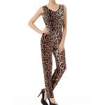 Allegra K Women Sleeveless Leopard Prints Casual Jumpsuits Pants