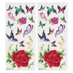 2 Pcs Skin Decorative Rose Flower Butterfly Pattern Temporary Transfer Tattoos Sticker