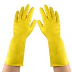 Yellow Nonslip Grids Kitchen Washing Cleaning Long Clean Latex Gloves Pair