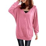 Allegra K Ladies Pure Rose Pink Color Pockets Side Tunic Sweatshirt M
