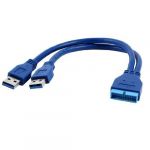 Blue 2 Port USB 3.0 Type A Male to 20 Pin Header Male Adapter Cable Cord