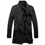Man convertible collar long sleeve button up trench coat black m