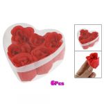 6 Pcs Red Scented Bath Soap Rose Petal in Heart Shape Box
