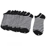 10 Pairs Black White Stretchy Cuff Striped Print Ankle Socks for Lady