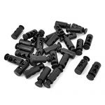 30 Pcs Backpack Plastic 4mm Dia Double Holes Cord Locks Toggle Black
