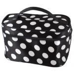 Zipper closure white dots pattern black cosmetic hand case bag
