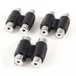 3 Pcs Black 2 RCA Female to 2 RCA Female Audio Video Adapter Connector