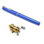 Blue Portable Mini Pocket Pen Fishing Rod +Gold Reel & Line Set Camping Travel