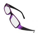 Unisex Plastic Frame Black Purple Arms Clear Rectangle Lens Plain Glasses