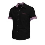 Men Point Collar Short Sleeve Button Up New Style Shirt Black M