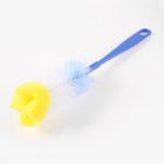 10.2 Long Yellow Sponge Tip Blue Plastic Handle Bottle Cup Cleaning Brush