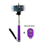 Extendable Self Portrait Selfie Handheld Stick Monopod with Smartphone Adjustable Phone Holder and Bluetooth Remote Wireless Shutter for iPhone Samsung and other IOS and Android Smartphone (Purple)