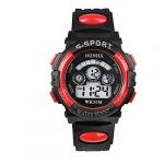 Unisex Quartz Watch Waterproof Dual-time Men's Women's Sport Digital Quartz Red Wrist Watch with Date /Alarm /Timer Resin Strap