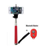 Extendable Self Portrait Selfie Handheld Stick Monopod with Smartphone Adjustable Phone Holder and Bluetooth Remote Wireless Shutter for iPhone Samsung and other IOS and Android Smartphone (Red)