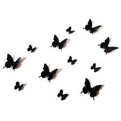 12 Pcs 3D Butterfly Purple Stickers Making Stickers Wall Stickers Wall Stickers / Wall Decors / Wall Art / Wall Decorations (Black)