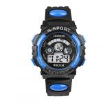 Unisex Quartz Watch Waterproof Dual-time Men's Women's Sport Digital Quartz Blue Wrist Watch with Date /Alarm /Timer Resin Strap