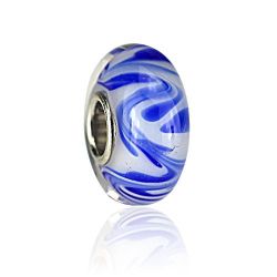 Cupronickel Silver Plated Glass Beads To Fit Pandora/Troll/Chamilia Style Charm Bracelets-White and Blue Pattern